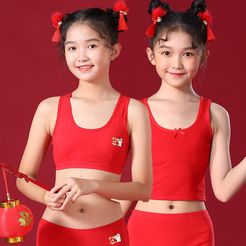Girl belongs to the tiger honmei year big red children's underwear panties bra small tank top shorts set 12 years old twelve