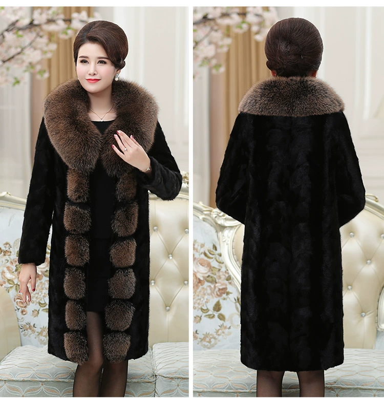 2019 áo khoác lông chồn mới của phụ nữ có chiều dài trung bình và lông chồn lông cổ áo cho phụ nữ trung niên và người cao tuổi - Faux Fur