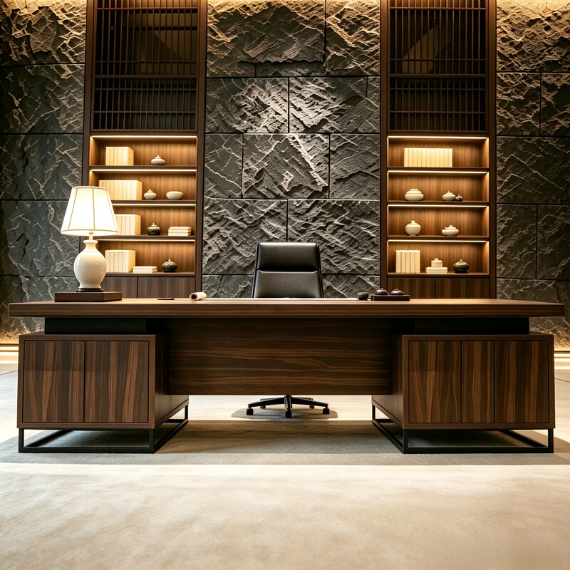New Chinese-Style Solid Wood Executive Desk with Song-Style Aesthetics, Black Walnut Wood, Ceo Office Desk, Boss Desk, Chairman's Desk