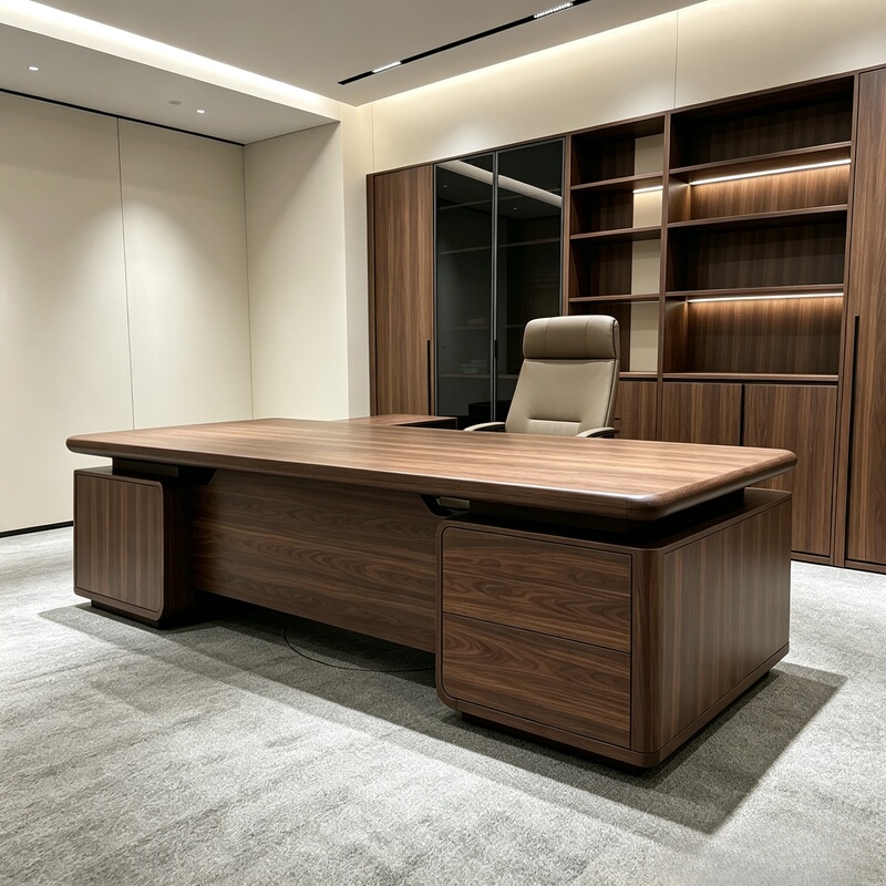 New Chinese-Style High-End Black Walnut Solid Wood Executive Desk, Modern Minimalist Ceo Office Desk, Business General Manager Desk