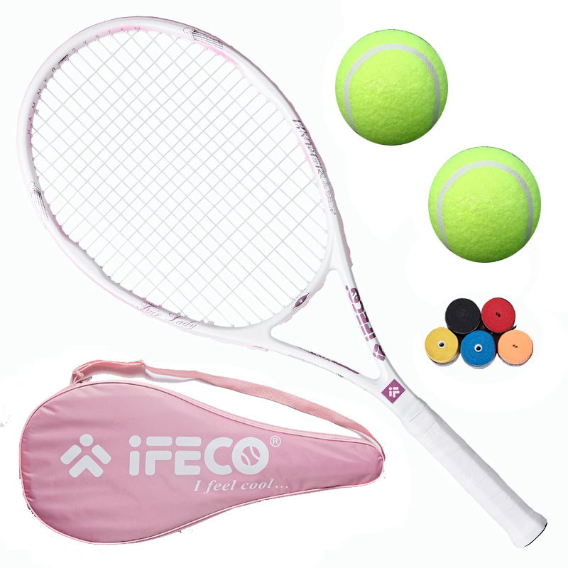 Tennis racket single beginner set SF pink strip line ball college student double all-carbon integrated professional