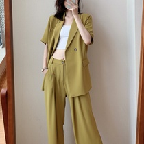 2024 new summer style plus size womens slightly fat mm suit two-piece short-sleeved small suit wide-leg pants thin suit