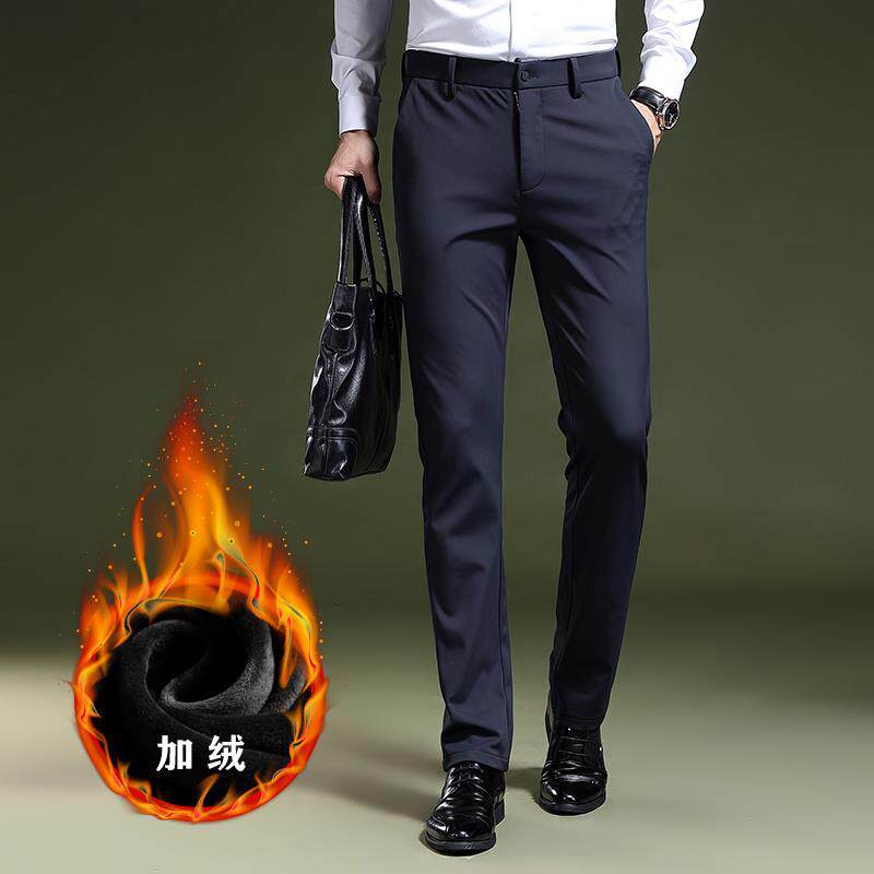 Men's and women's same professional trousers elastic workwear loose plus velvet warm business pants men's iron-free work pants trousers