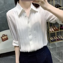2020 new large size womens clothing fat mm loose Korean long-sleeved chiffon shirt professional shirt 200 kg bottoming shirt