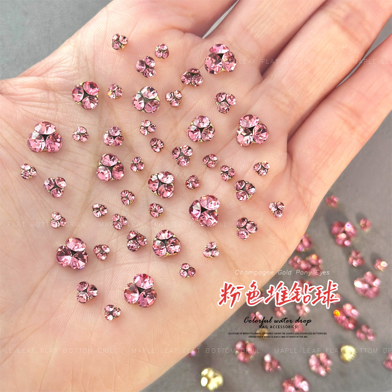 Pink Mini Stacked Diamond Balls New Nail Art Diamonds Super Shiny Czech Stacked Diamonds Finished Product Mixed Sizes Nail Decorations