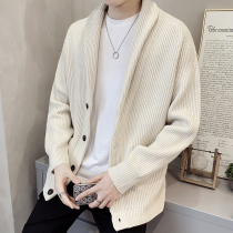 Knitted cardiovert male coat 2021 fall new trend to be handsome and stylish fashion 100 lap pure color outside wearing sweater