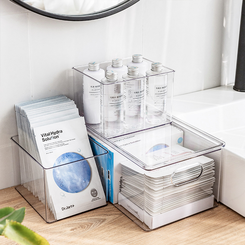 Mask storage box acrylic desktop with lid cosmetic organizer box dust-proof transparent skin care product rack dormitory
