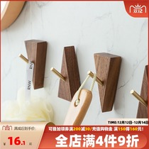 Door rear adhesive hook rack non-perforated solid wood key coat hook hook strong glue bedroom door hanger
