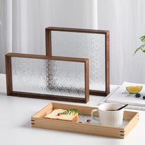 Solid wood tray household wooden dinner plate Black Walnut Square Tea Cup Cup plate high-grade crabapple flower glass