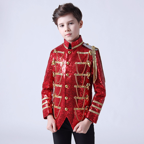 Boy's jazz dance sequin coats chorus host singer performance jacket blazers Boy dress stand collar suit suit children model show fashion suit