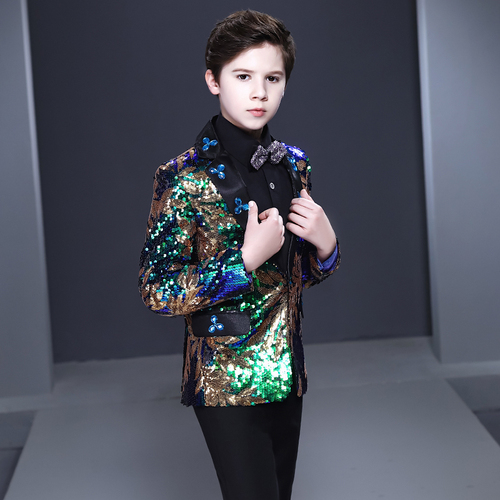 Boy's jazz dance sequin coats chorus host singer performance jacket blazers Boy dress suit handsome British children suit boy show