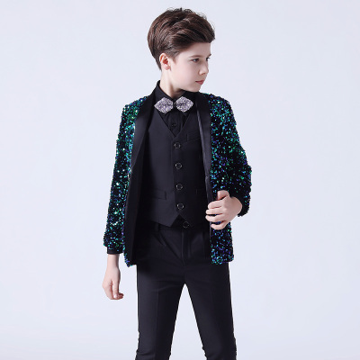 Boy's jazz dance sequin coats chorus host singer performance jacket blazers Children's suit boy small host dress boy show costume sequins piano show costume