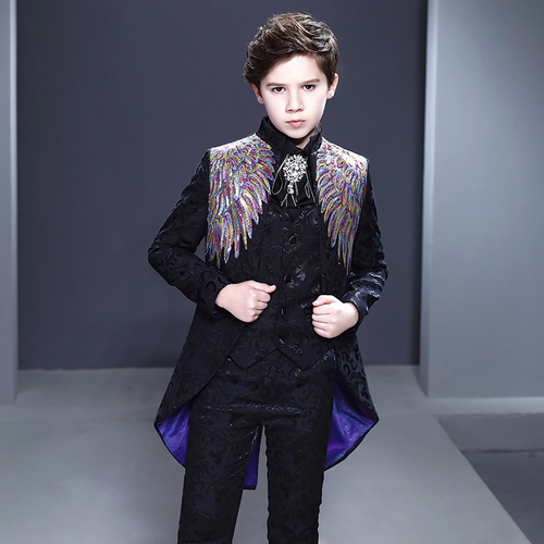 Boy's jazz dance sequin coats chorus host singer performance jacket blazers children performance British style piano tuxedo fashion show suit host