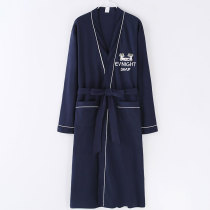 Shangzhi nightgown mens spring and autumn long-sleeved cotton medium-long bathrobe Mens nightgown casual cotton home wear pajamas men