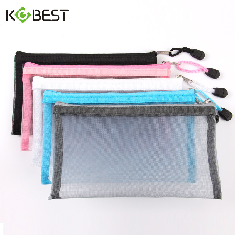 Kangbai stationery bag small Qingming transparent mesh zipper HI pencil bag student exam pencil bag boys and girls storage bag
