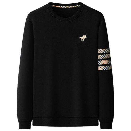 美式卫衣男无帽春秋上衣男长袖圆领打底衫男套头宽松polo衫男保罗