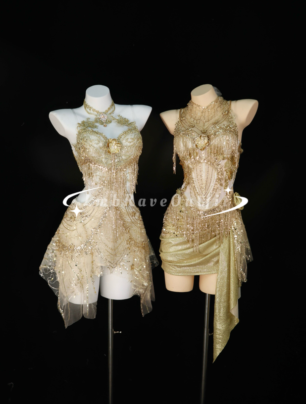 Raveoutfit｜Platinum Fringed Curtain Halloween Limited Edition Fairy Dress for Photo Shoots and Electronic Music Festival Performances