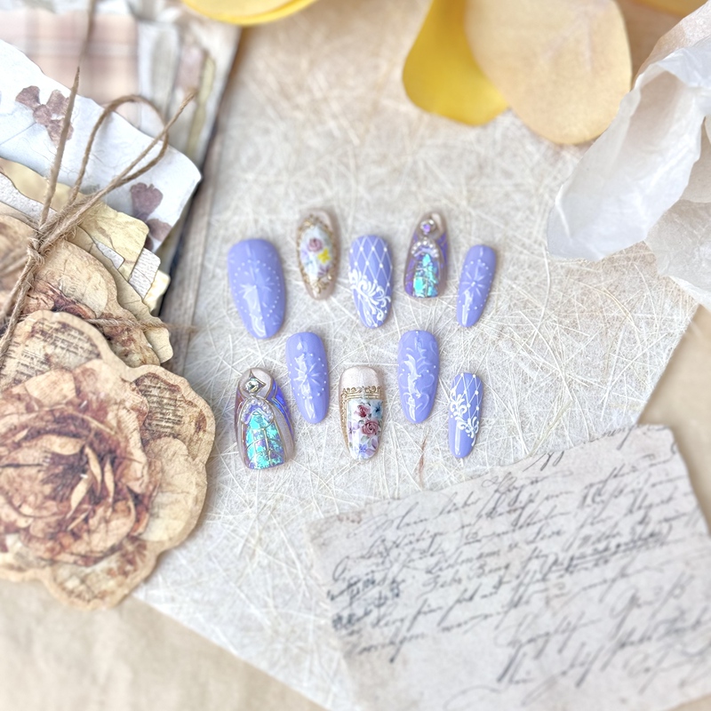 Handmade Nails 26129 Versailles Full Nail Type Ss Ins Xiaohongshu High-End Luxury Nail Art