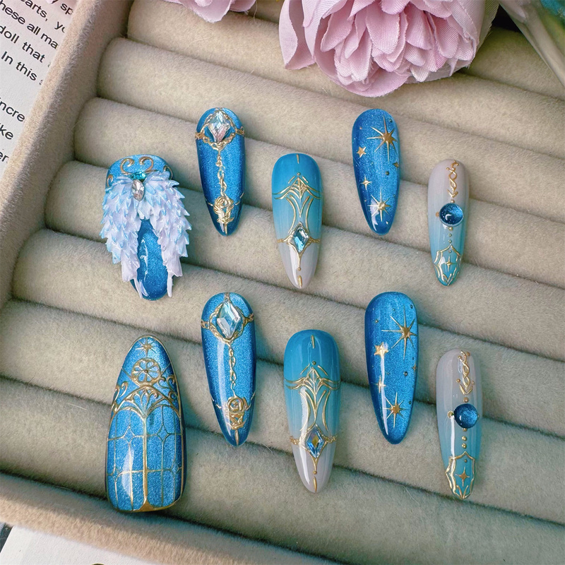 Handmade Nails 25147 Second Feather Full Nail Type Ss ins Xiaohongshu High-End Luxury Manicure