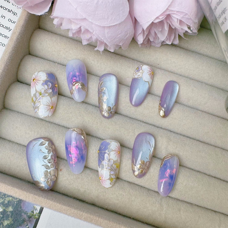 Handmade Nails 25085 Glass Poetry Full Nail Type Ss ins Xiaohongshu High Luxury Manicure Handmade Nails 25085 Glass Poetry Full Nail Type Ss ins Xiaohongshu High Luxury Manicure