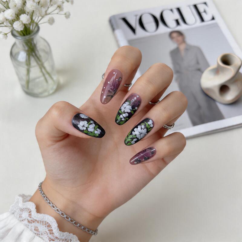 Handmade Wearable Nails 26041 City South Blossoms Full Nail Type Qs Ins Xiaohongshu High-End Luxury Nail Art