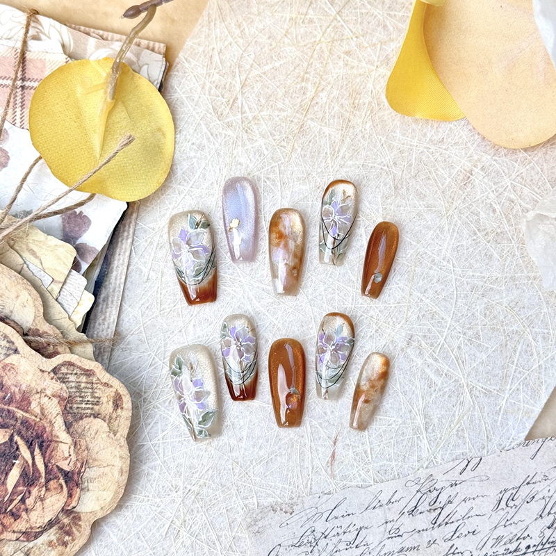 Handmade Nails 26126 Citrine Full Nail Type Mu ins Xiaohongshu High-End Luxury Manicure