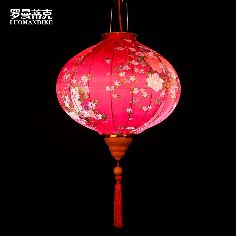 Palace lantern lantern hanging decoration antique printed silk cloth dining hall Tea house Wedding Pendant Round Red Lantern Chinese Living Room Lantern