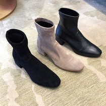 Leather classic short boots on the feet show thin good-looking socks boots and ankle boots 2021 autumn and winter thick heel middle heel stretch boots women