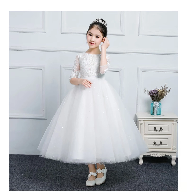 Hoa cô gái váy công chúa váy pettiskirt cô gái lớn catwalk trang phục piano trang phục trẻ em hợp xướng màu trắng