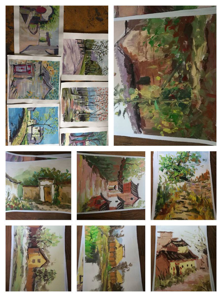 Gouache landscape painting Still Life copy manuscript gouache painting generation painting spot gouache painting pure hand painted gouache painting custom