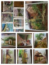 Gouache landscape painting still life copy manuscript gouache painting spot gouache color painting custom sketch still life