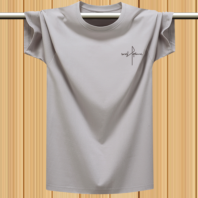 Summer Thin T-Shirt for Men, Pure Cotton, Plus Size, Short-Sleeved T-Shirt, Round Neck, Loose Fit, Sports Sweatshirt, Casual Top