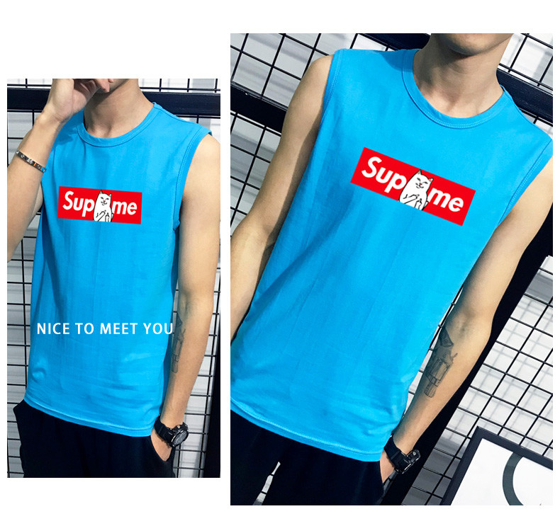 Áo thun không tay nam không tay Cotton cotton thể thao thể thao bóng rổ áo len in xu hướng áo XL - Áo vest cotton áo khoác vest nam hàn quốc