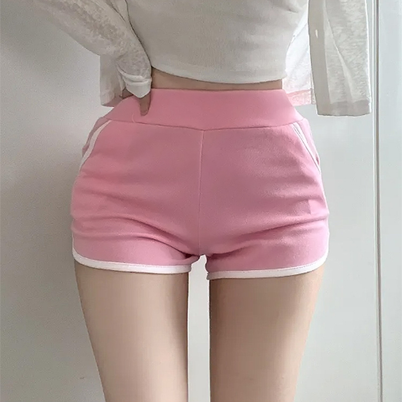 Pink Shorts for Women, Summer Outerwear, 2025 New Style, Knitted, Sexy, Tight-Fitting, Stretchy, Three-Quarter Length, Casual Gray Sports Hot Pants