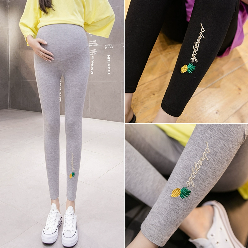 Quần legging của phụ nữ mang thai 2020 mùa hè mỏng phần giảm béo nâng bụng quần chín điểm mùa hè mặc thường phục bà bầu quần tây - Phụ nữ mang thai quần / quần bụng