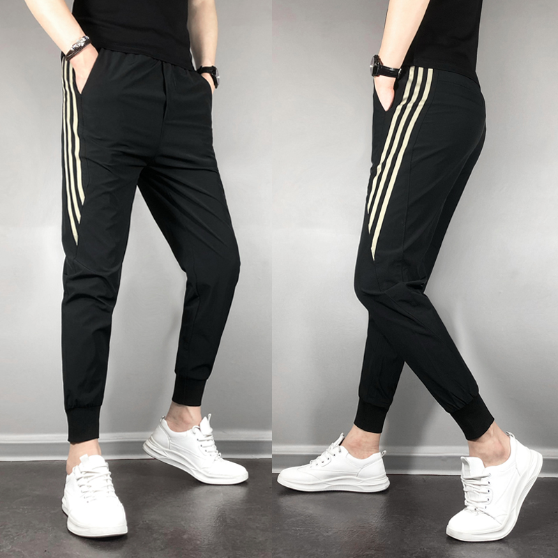 MAROLIO selected trousers men's trendy all-match stretch harem trousers leggings trousers net red striped cropped trousers