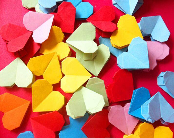   Pure Hand Folded Paper Loving Origami Hearts Finished Products Double-sided Solid Love Birthday Graduation Season Presents
