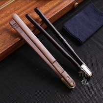 Ebony copper wood tea clip tea cup tweezers kung fu tea set solid wood non-slip anti-scalding tea ceremony tea making tool tea leaf clip cup