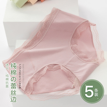 Panty women 100% cotton lace breathable mid-waist large size fat mm cotton womens triangle shorts head