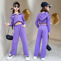 Childrens clothing girls  autumn suit 2021 Western style new middle and large childrens Korean wide-leg pants girls 12 years old 15 two-piece set