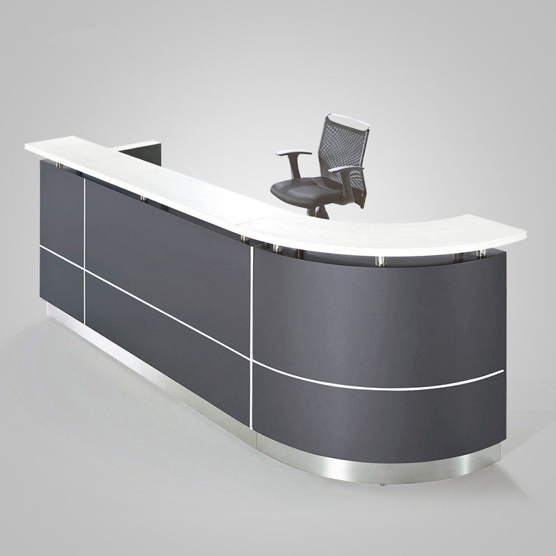 Black Atmospheric Company Front Desk Half Arc Reception Desk Baking Finish Silver Counter Consultation Desk Brief Bar