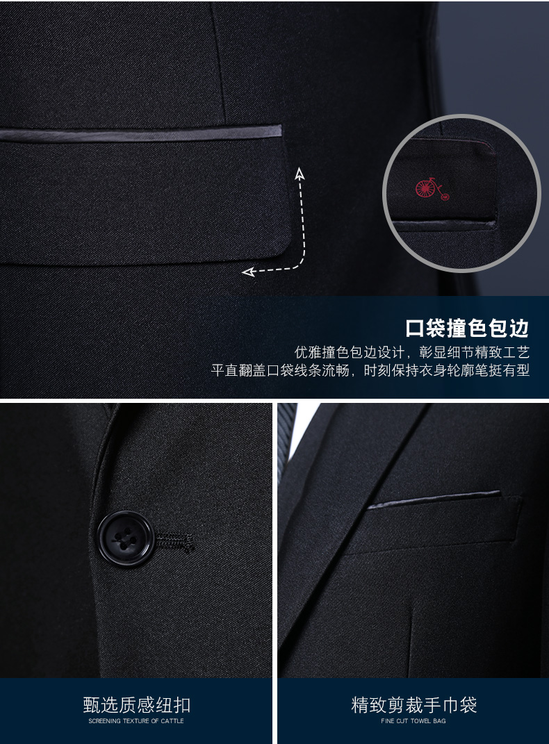 Bộ đồ vest nam ba mảnh kinh doanh chuyên nghiệp phù hợp với bộ đồ nam phiên bản Hàn Quốc của chú rể tự trồng mùa cưới quần kaki