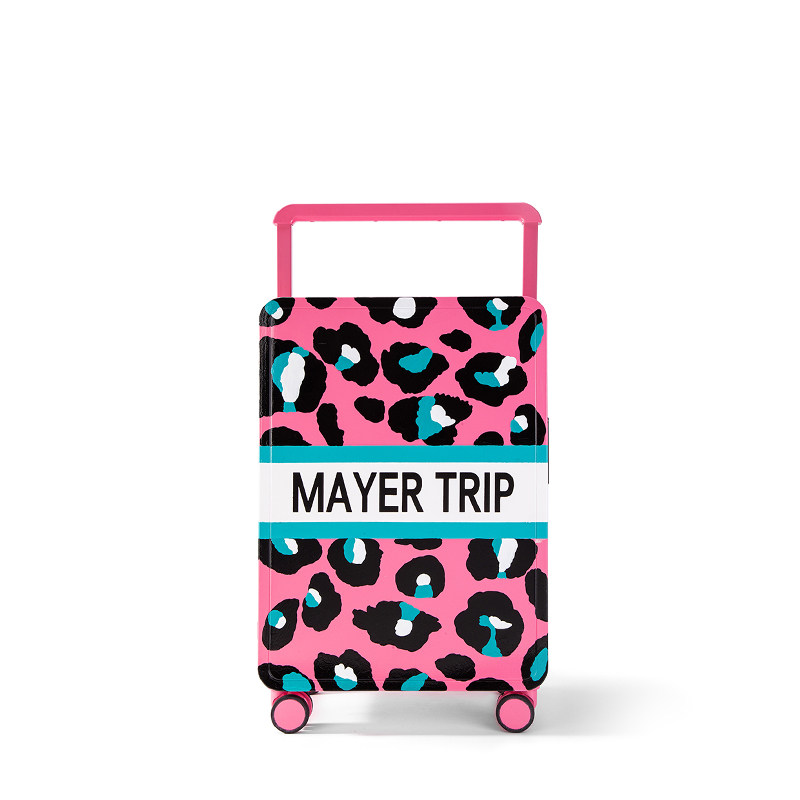 MAYERTRIP Hand-Painted Pink Leopard Print Wide Roller Suitcase for Women, New 20-inch Carry-on Suitcase with Combination Lock