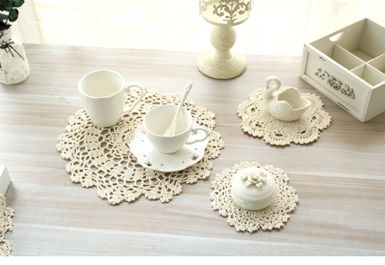 nền phong cách châu Âu đế lót ly ren bông cách nhiệt mat bảng thảm dệt tay bát chụp ảnh đạo cụ pad placemat tròn - Khăn trải bàn khăn trải bàn không thấm nước