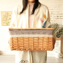 Storage basket rattan willow bamboo fabric desktop cosmetics snacks woven basket storage box box with lid storage basket