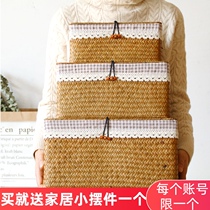  Storage basket Rattan woven bamboo woven grass woven storage basket Storage frame Desktop snack storage box with lid woven storage basket