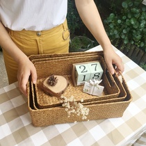  Rattan woven seaweed woven Bamboo woven storage basket Desktop coffee table Snack cosmetics storage frame Sundries basket storage box