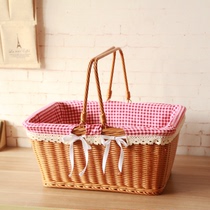 Imitation vine choreography with bamboo woven picnic basket portable containing basket large number of plastic shopping basket picking basket water fruit basket