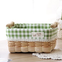  Storage basket Desktop storage basket Small wood chip woven rattan snack sundries basket Fabric storage box storage basket