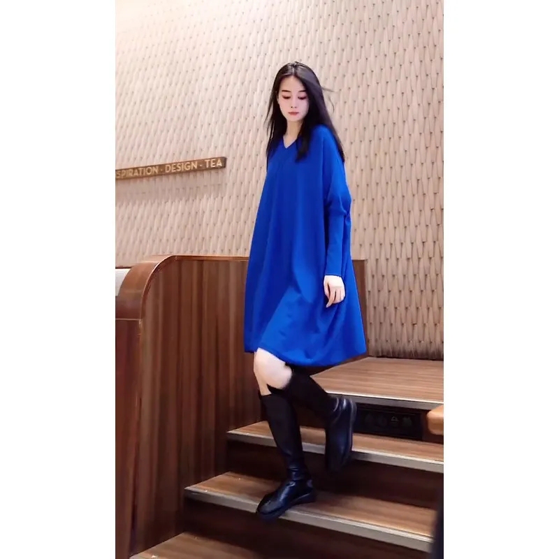 Petite Knitted Dress 2026 Spring New Style Loose Fit Inner Wear Outer Wear Base Shirt Long Sleeve Pullover Sweater Dress